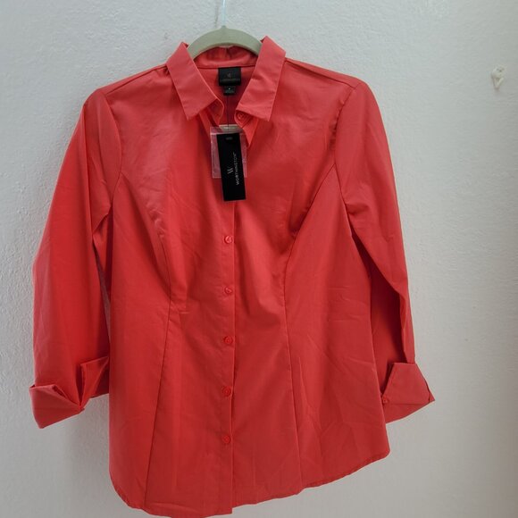 NEW Worthington Shirt Women’s 6 Scarlet Ibis Long Sleeve Button Fitted Stretch - Picture 2 of 11